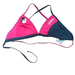 NWT sz M pink & gray reversible ASICS Women's Kaitlyn Bikini top swim race tie